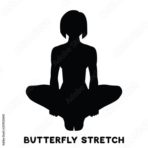 Butterfly stretch. Sport exersice. Silhouettes of woman doing exercise. Workout, training.
