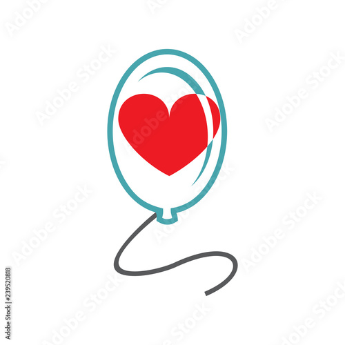 Vector picture balloon and heart. Set of vector symbols. Flight of love and dream. Flat design Monohrome © Yevhen