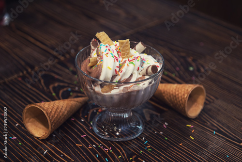 Ice-cream on brown wooden b...