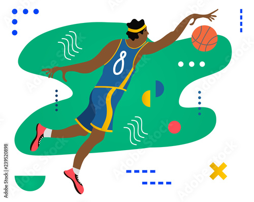 Basketball player with ball. Basketball player doing slam dunk. Creative vector illustration made in abstract composition