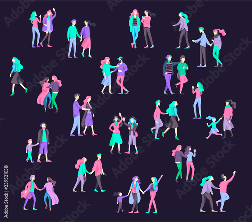 Vector people character walking on the street in autumn or winter clothes