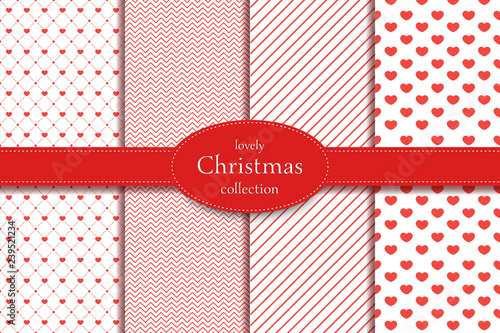 Love pattern. Collection of 4 elegant red seamless patterns on the theme of romance and love. Valentine's day pattern with heart. Christmass love pattern.