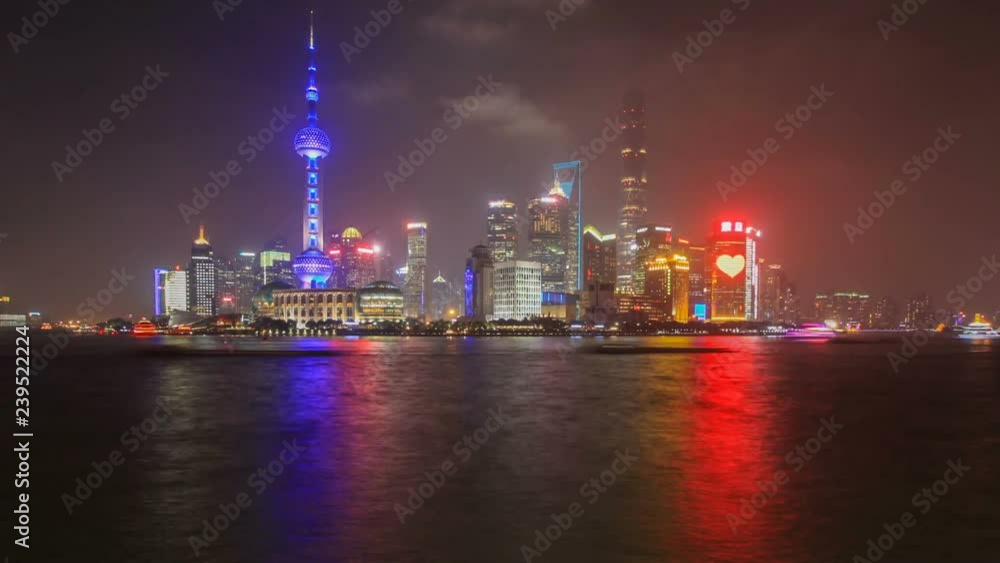 Time lapse of Shanghai skyline and the Huangpu river, China Time lapse of Shanghai skyline and the Huangpu river, China
