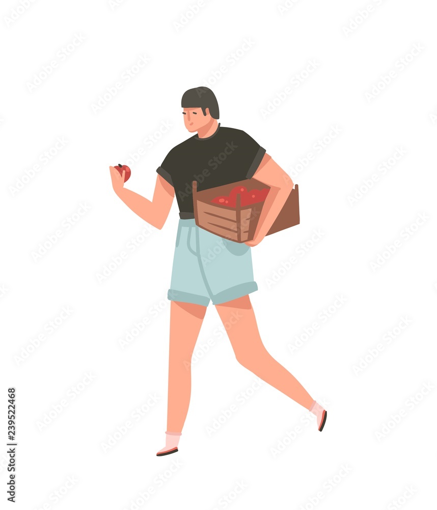 Hand drawn vector abstract cartoon graphic illustrations art with gardener person with fruits isolated on white background Hand drawn vector abstract cartoon graphic illustrations art with gardener person with fruits isolated on white background