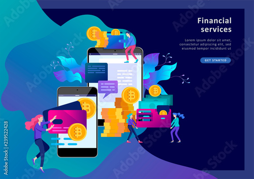 Cryptocurrency and blockchain composition with people, analysts and managers working
