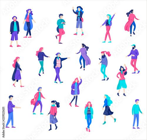 Vector people character walking on the street in autumn or winter clothes