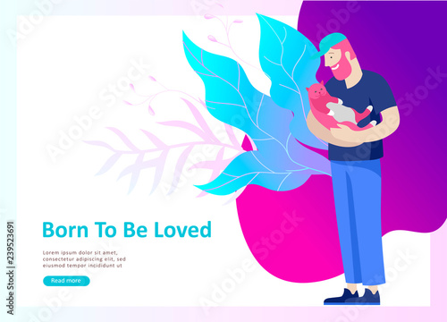 Set of Landing Page Templates with Vector Symbol. Happy people with their pets, a cat loves its owners, care and love, a pet shop and a veterinary pharmacy. Animal Day and adoption. Vector