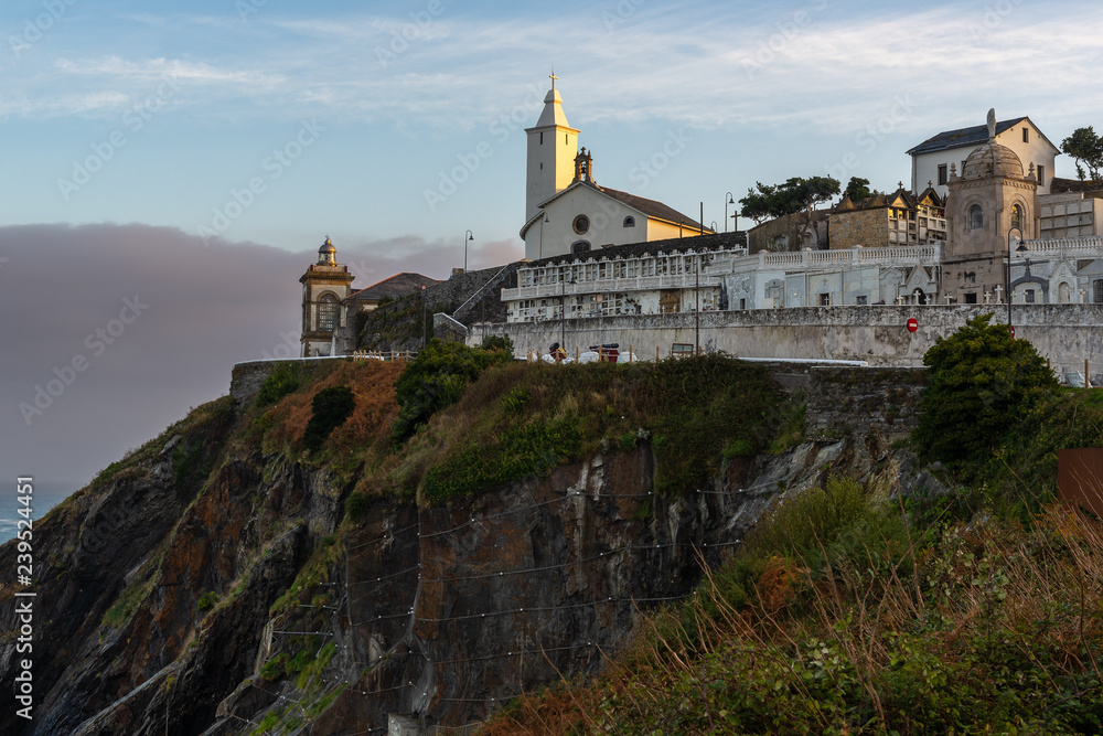 Lighthouse, cemetery and chapel of the Watchtower,  Luarca in Asturias, Spain