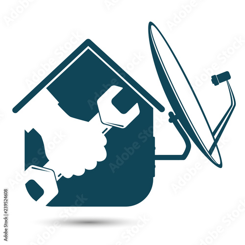 Satellite dish installation in house symbol