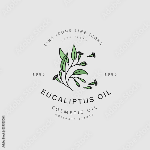 Vector icon and logo for natural cosmetics oil care dry skin. Editable outline stroke size. Line flat contour, thin and linear design. Simple icons. Concept illustration. Sign, symbol, element.