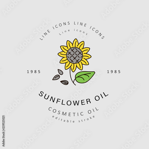 Vector icon and logo for natural cosmetics oil care dry skin. Editable outline stroke size. Line flat contour, thin and linear design. Simple icons. Concept illustration. Sign, symbol, element.