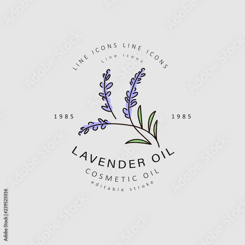 Vector icon and logo for natural cosmetics oil care dry skin. Editable outline stroke size. Line flat contour, thin and linear design. Simple icons. Concept illustration. Sign, symbol, element.