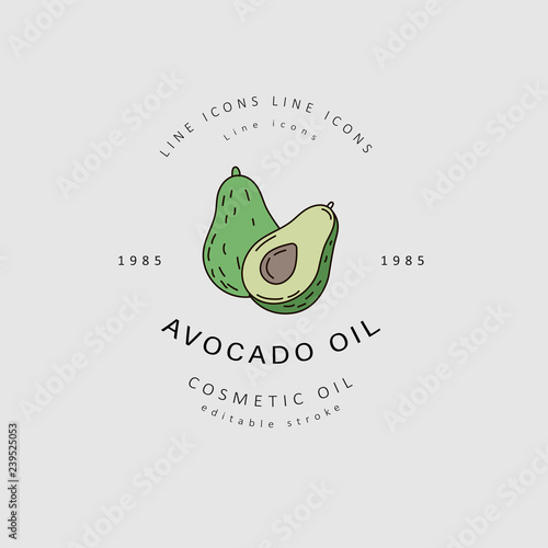 Vector icon and logo for natural cosmetics oil care dry skin. Editable outline stroke size. Line flat contour, thin and linear design. Simple icons. Concept illustration. Sign, symbol, element.