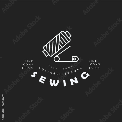 Vector icon and logo sewing and handmade. Editable outline stroke size. Line flat contour, thin and linear design. Simple icons. Concept illustration. Sign, symbol, element.