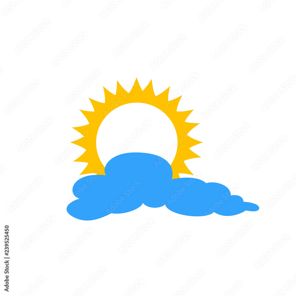 Sun and cloud flat icon isolated on blue background. Sun and cloud sign symbol in flat style. Weather forecast element Sun and cloud flat icon isolated on blue background. Sun and cloud sign symbol in flat style. Weather forecast element