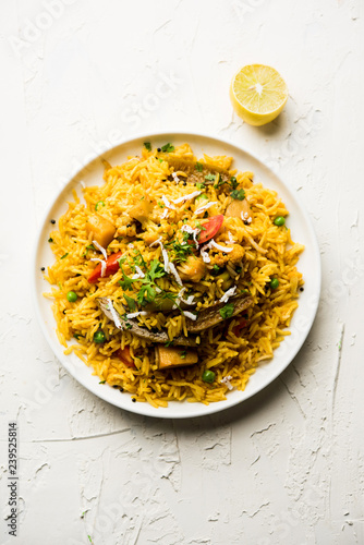 Masala Rice or masale bhat - is a spicy vegetable fried rice / biryani or Pulav usually made during wedding occassions in maharashtra, India photo