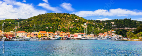 Beautiful Ionian island Paxos, view of Lakka village and bay. Greece