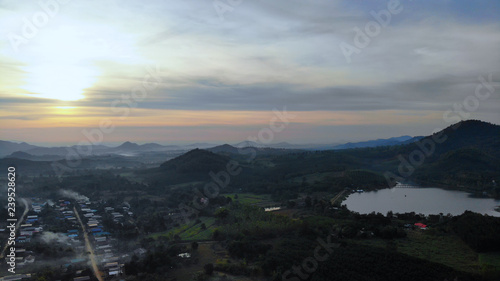 Beautiful scenery of rural villages, sunrise, great mountain views and aerial views. © Sathaporn
