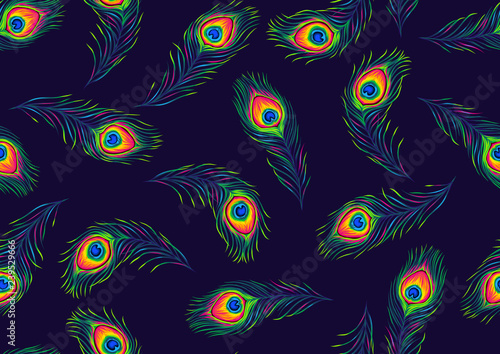 Peacock feathers seamless pattern.