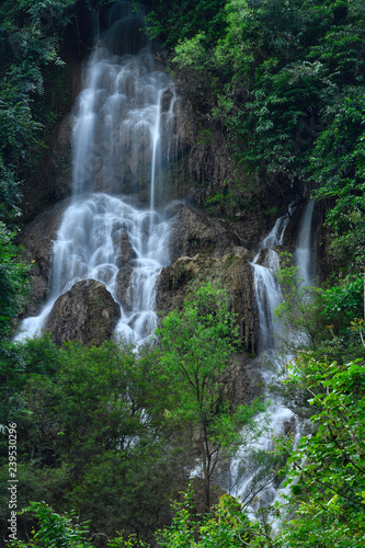 Great waterfall in Thailand. Beautiful waterfall in the green forest. Waterfall in tropical forest at Umpang National park  Tak  Thailand.