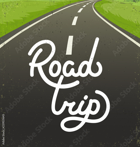 Road trip flat hand drawn vector illustration