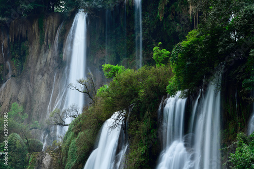 Great waterfall in Thailand. Beautiful waterfall in the green forest. Waterfall in tropical forest at Umpang National park  Tak  Thailand.