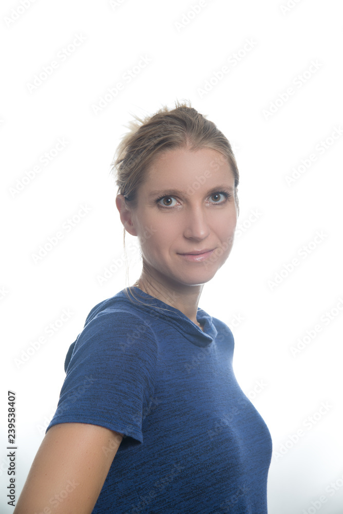 Portrait of a beautiful young woman on white background