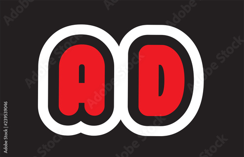 black white red alphabet letter ad a d logo  company icon design