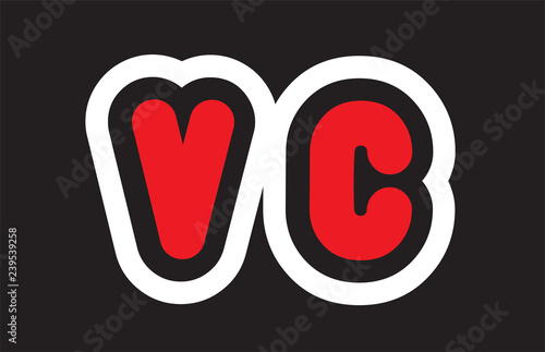 black white red alphabet letter vc v c logo  company icon design
