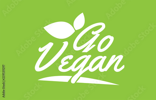 go vegan white text word with leaf logo icon on green background