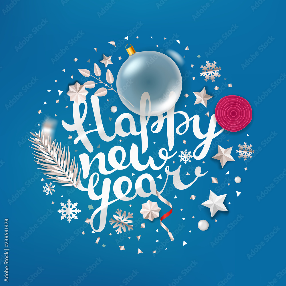 Happy New Year greeting card. Vector illustration