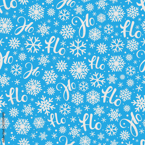Santa says Hohoho. Blue vector pattern seamless texture for Christmas packaging