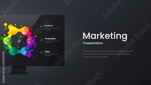 Creative horizontal website screen for responsive web design project development. Monitor mock up bright colorful banner layout. Corporate marketing landing page block vector illustration template. photo