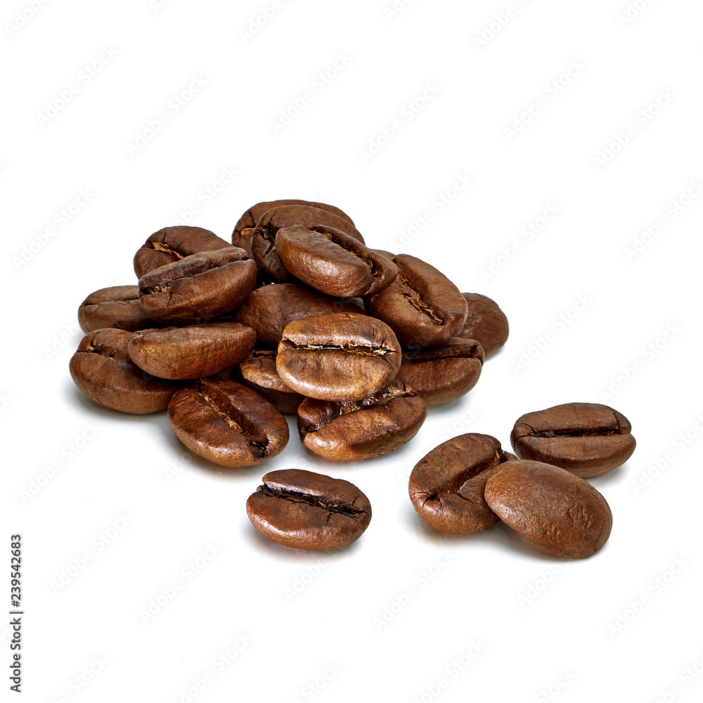 Roasted coffee beans isolated on white background Roasted coffee beans isolated on white background