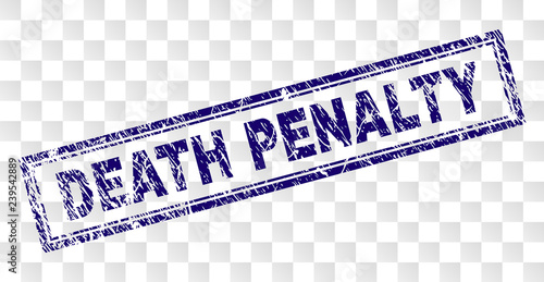 DEATH PENALTY stamp seal print with rubber print style and double framed rectangle shape. Stamp is placed on a transparent background.