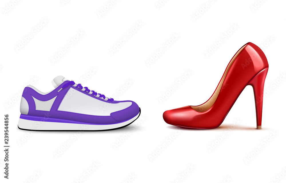 Sneakers Vs Heels Realistic Composition Sneakers Vs Heels Realistic Composition