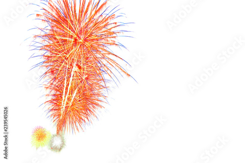 Beautiful colorful isolated firework display for celebration happy new year and merry christmas on white background