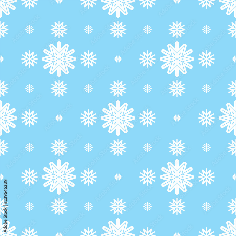 A set of vector snowflakes on a blue background. Vector illustration seamless pattern. Flat design A set of vector snowflakes on a blue background. Vector illustration seamless pattern. Flat design