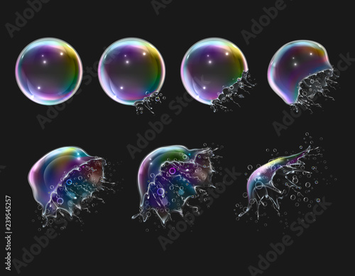 Realistic Soap Bubbles Explosion Stages