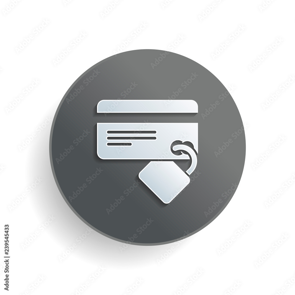 credit card security. simple silhouette. White paper symbol on gray round button with shadow credit card security. simple silhouette. White paper symbol on gray round button with shadow