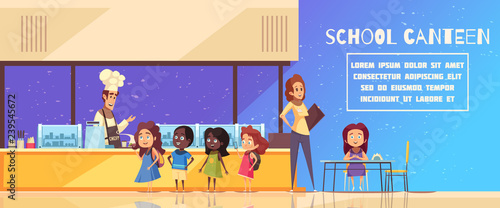 School Canteen Cartoon Illustration