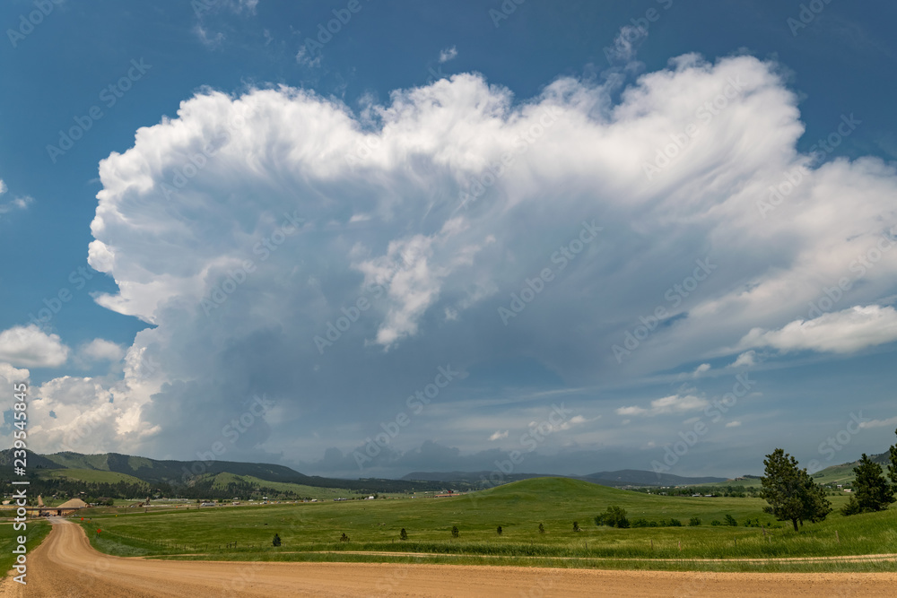 Isolated developing thunderstorm over the Black Hills in South Dakota. Later this storm became a supercell and produced very large hail with a diameter of more than two inches five centimeter.