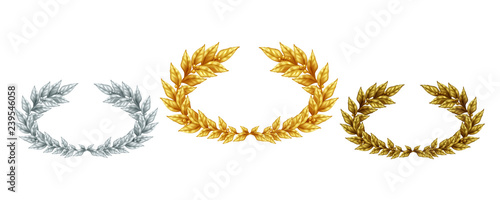 Golden Silver And Bronze Laurel Wreaths photo