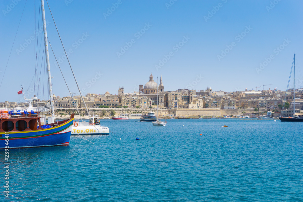 VALLETTA, MALTA - June 28, 2017: Typical Seaside port in Valletta in Malta