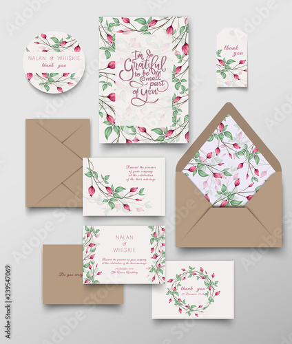 Floral invitation card and letter collection.