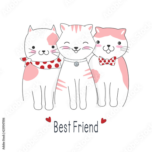 Cute cat and best friend text for greeting card