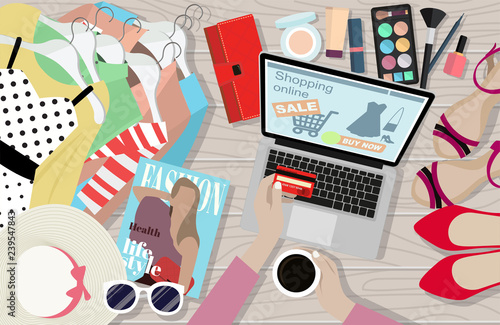Lifestyle online shopping of ladies.
