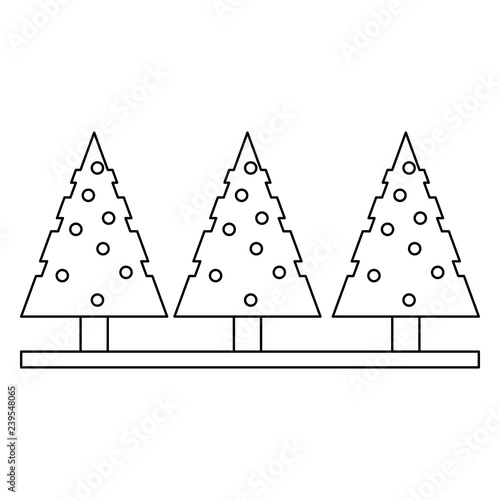 Christmas trees isolated black and white