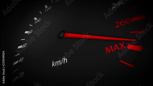 4k Car Speedometer Pointer High Speed Loop/ 4k animation of a car or truck speedometer start-up background, with pointer indicator on full max speed position photo