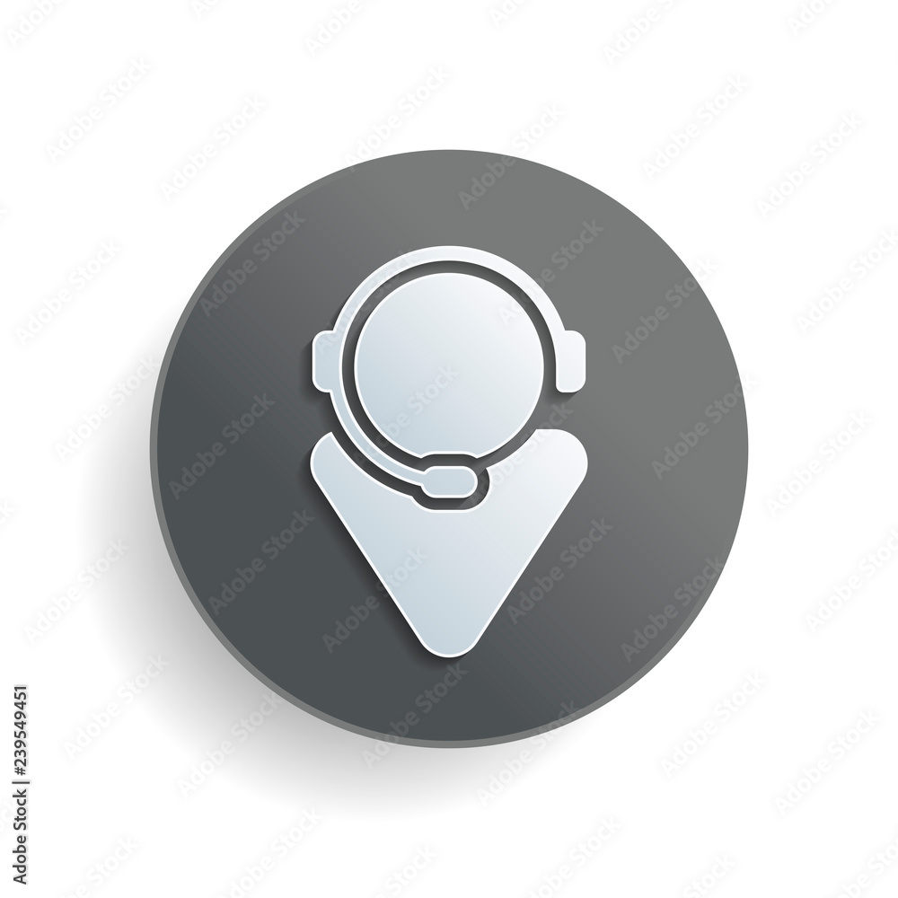 customer service. support service. simple icon. White paper symbol on gray round button or badge with shadow customer service. support service. simple icon. White paper symbol on gray round button or badge with shadow